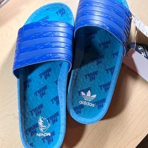 Adidas Ninja Time in Adilette Boost Slide Men- Size 12- Blue- GZ3757 - Flip Flop